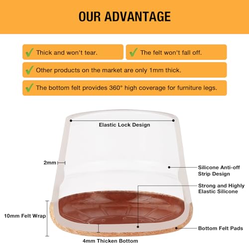 Image of 16-Pcs Round Silicone Chair Leg Floor Protectors, Thick & Tear | Stretchy Furniture Pads & Caps Protect Hardwood Floors from Scratches & Noise and Fit Most Dining Table & Bar Stool Legs