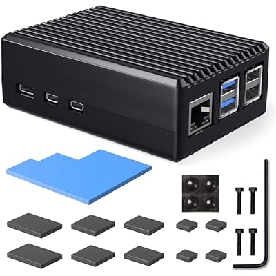 Miuzei Aluminium Case for Raspberry Pi 5, Heavy Duty Passive Cooling Case with Thermal Pads for Raspberry Pi 5 16GB/8GB/4GB, Black Striped, Quiet