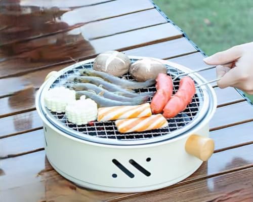 Parrilla de carbón portátil, parrilla redonda pequeña para interiores y exteriores, doble uso, camping, picnic, jardín, fiesta en la playa