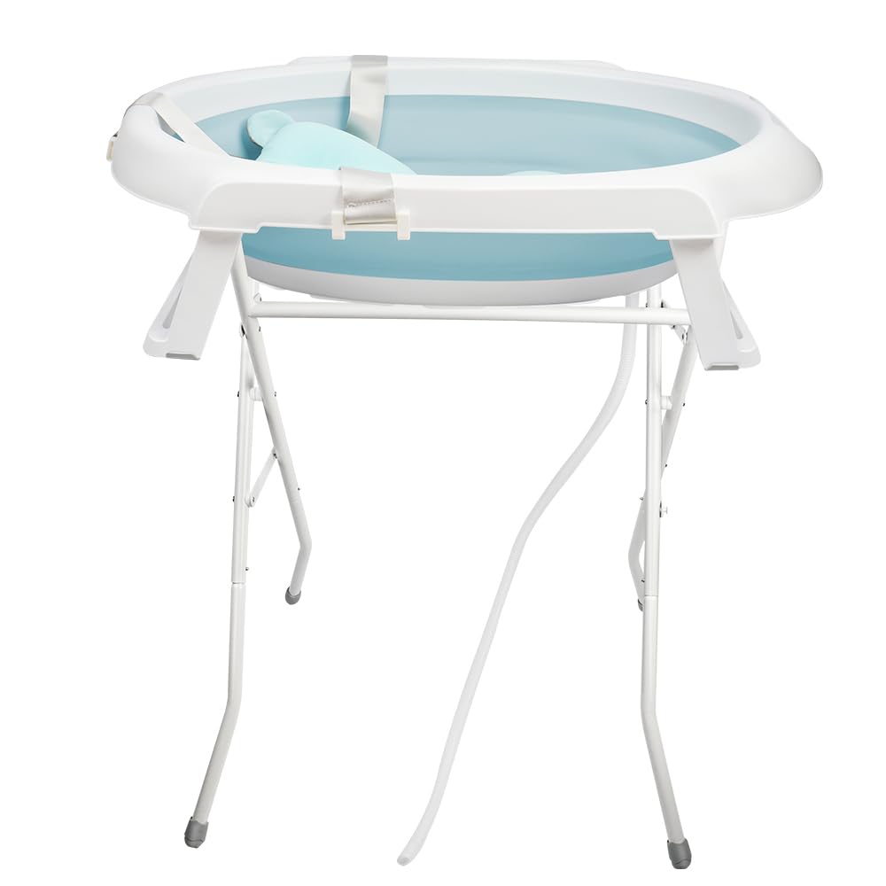 Homewell Tragbare Babybadewanne mit Ständer und Aufbewahrungsbox, tragbare Reisedusche, Kinderbadewanne geeignet für Neulinge, kein Bücken, 66 x 61 x 82 cm (grün)