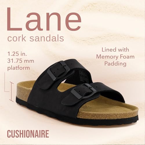 Cushionaire Lane Cork Footbed Sandals for Women - Comfortable Slip-On with Suede Footbed & Arch Support