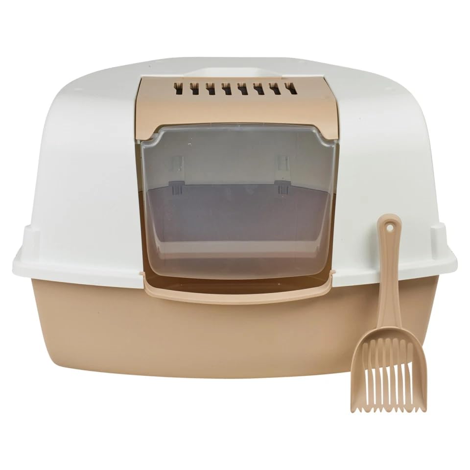 URBNLIVING Large Cat Corner Litter Box with Hooded Cover – Deep Tray Toilet with Flap, Built-In Filter & Scoop for Easy Cleaning (Mocca)