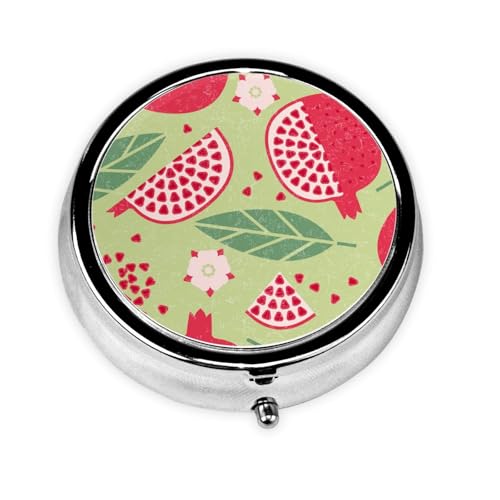 ザクロの果実 可愛らしいザクロの種 フルーツ柄 飲み忘れ防止携帯ピルケース 耐湿丸い小物収納ケース セサリーネックレス収納ケース