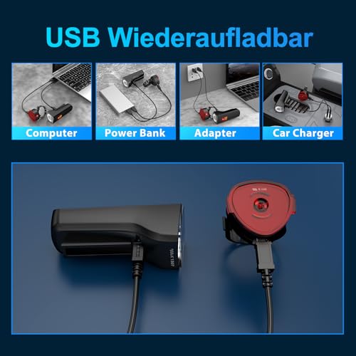 Fahrradlicht LED Set Fahrradbeleuchtung USB Wiederaufladbar Fahrradlampe IPX5 Wasserdichtes...