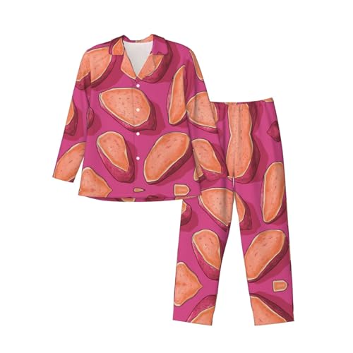 Pyjama rose patate douce ensemble imprimé magenta et orange texturé en polyester doux
