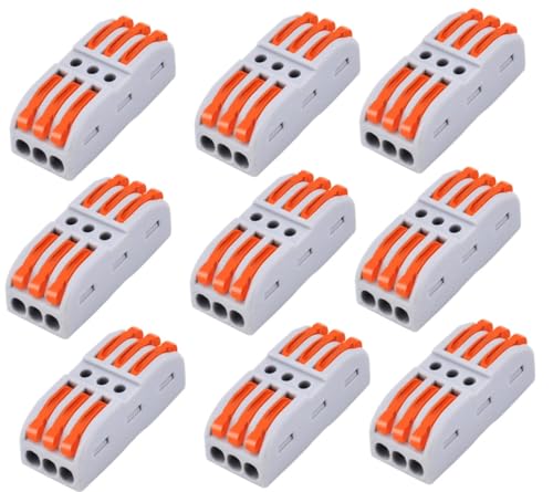 Image of ROBOWAY 9Pcs PCT-223-3 Lever Wire Connector, 3 In 3 Out Port Quick Connection Terminal Block for Electrical Wires, Compact Splicing Connector with ABS Copper, Reusable Easy Wiring Terminal (Pack of 9)