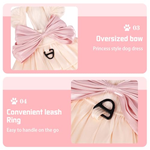 Yaopelky Hund Prinzessin Kleid für kleine Hunde Katze Schleife Kleid mit D-Ring Hund Mädchen Hochzeit Kleidung niedlichen Welpen Tutu Rock Doggy Sommer Kostüm,GrößeS(1.5-2.5kg), Weiß