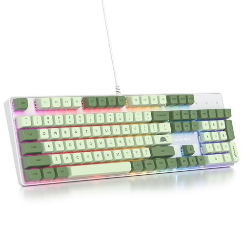 Image of surmen Sage Green Mechanical Gaming Keyboard- 104 Key Full Size Wired Keyboard with Number Pad, Thocky & Creamy Sound, RGB Backlit Anti-Ghosting - Quiet Red Switch for PC Gamers & Typists (104 Green)