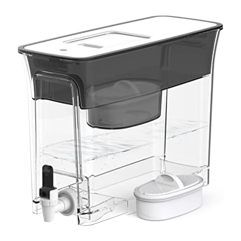 Waterdrop 35-Cup Slim Water Filter Dispenser, Large Capacity, 200-Gallon Long-Life, 5X Lifetime, Reduces Chlorine, PFOA/PFOS and More, BPA Free, Black (with 1 Filter) Cover