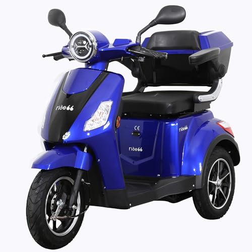 Ride66 RC50 Scooter électrique 3 roues de mobilité pour senior et PMR, Tricycle Électrique, Autonomie 50 km (Bleu)