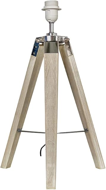 MiniSun Modern Distressed Wood and Silver Chrome Tripod Table Lamp Base