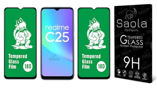 Image of Saola 18D Tempered Glass With Inbuilt AirBag Borders For Realme C25 (Pack Of 2) with Free Installation Kit. Full screen Coverage - 6.5 inch
