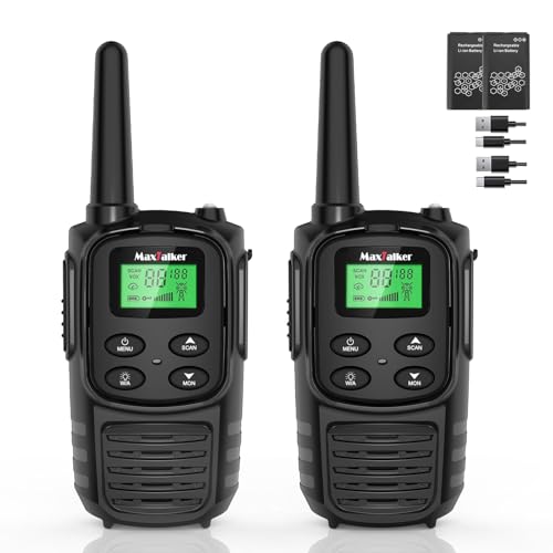 Walkie Talkies Long Range for Adult, MT10 Rechargeable Walkie Talkies FRS Two Way Radio, NOAA, 1200mAh Li-ion Battery USB-C Cable, LED Flashlight, VOX Walkie Talkie for Hiking Camping 2Pack