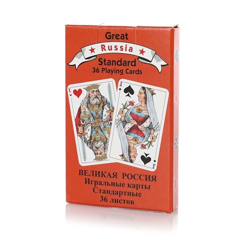 Piatnik Great Russia Standard – 36 Spielkarten im russischen Design, Bube Dame König illustriert, Ass mit „T“ gekennzeichnet, ideal für Durak, Skat, Jass u.v.m.