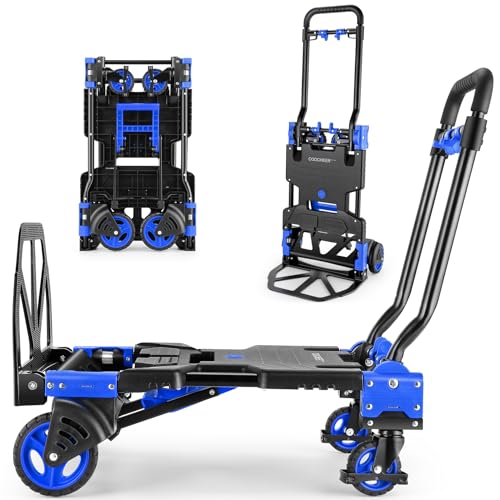 330LB Folding Hand Truck Heavy Duty Carrying, Combination of Four Wheels and Two Wheels Convertible Dolly Cart with Retractable Handle Dolly for Moving Office Carts(Blue)