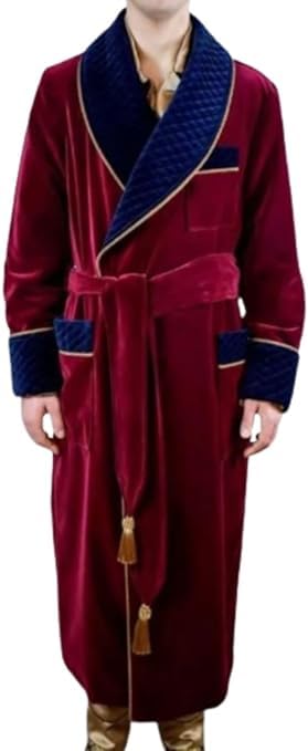 Men's Maroon Long Smoking Jackets Dressing Quilted Gown Robes Christmas Evening Long Robes Coat
