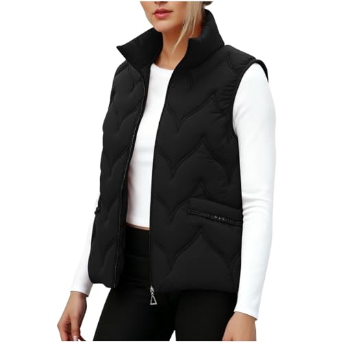 Plus Size Puffer Vest for Women Cotton Sleeveless Zip Up Stand Collar Quilted Jackets Warm Winter Fall Solid Coats 3XL-5XL