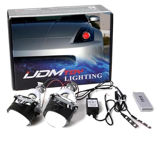 iJDMTOY (2) Mini 2.5-Inch H1 Bi-Xenon Headlamp Retrofit Projector Lens W/RGB Color-Changing LED Demon Eye Lighting Kit Compatible With Custom Headlight DIY