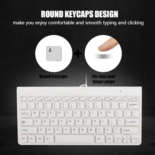 ASHATA Mini Wired Keyboard and Mouse Set Compact Size, Light Weight, Design USB Keyboard Optical Mouse Combo for PC Laptop (White)