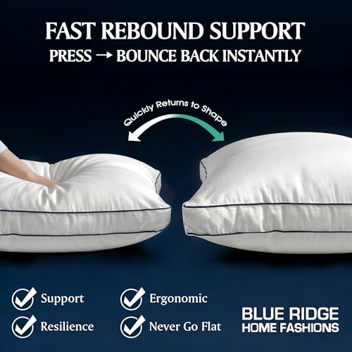 Blue Ridge Home Fashions Hotel Collection Pillows King Size Set of 2, Medium Soft Down Alternative Fill with Gusseted Design, Breathable 400 Thread Count Cotton Cover for All Sleep Positions by Blue Ridge Home Fashions - Image 2