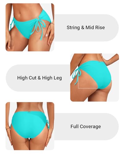 Image of Zmart String Tie Side Bikini Bottoms - Women Full Coverage Swimsuit Bottom Mid Rise Mid Waist Swim Bathing Suit Bottom