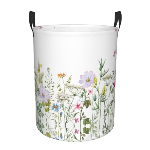 Image of Wildflowers Laundry Basket Organizer Collapsible Laundry Hamper Nursery Storage Basket Bin with Handles for Clothes Toy Bathroom Room