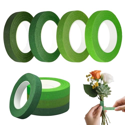 Ziyuhao Florist Tape 4 Rolls Floral Tape with 4 Natural Green Shades Flower Arrangement Accessories Floristry Tapes for DIY Woven Wrapped Bouquets & Stems - 30 Yd/Roll
