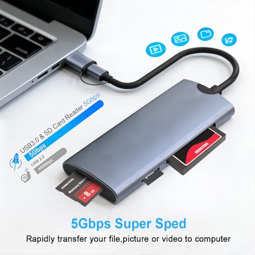 Image of ZORBES 6-in-1 USB 3.0 XD CF M2 MS SD Card Reader 5Gbps Aluminum Alloy