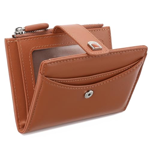 Image of Small Wallets for Women Vegan Leather Bifold Card Holder with Zipper Pocket
