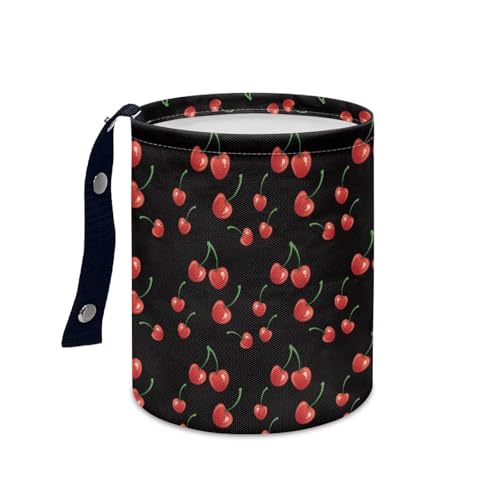 Image of Red Cherry Car Trash Can - Cute,Portable,Collapsible Back Seat, Front Console, Floor, or Hanging Headrest Waste Basket Car Garbage Bag