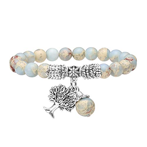 Top Plaza Handmade Imperial Jasper Stone Beads Bracelet Reiki Healing Crystal Gemstone Dangle Tree of Life Charms Pendant Birthstone Bracelet(6.2