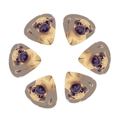 12個パック ギターピック 収納ボックス付き 面白い漫画パグ 子犬 プリント ギター プレクトル ユニバーサルアクセサリー (0.46mm、0.71mm、0.96mm)