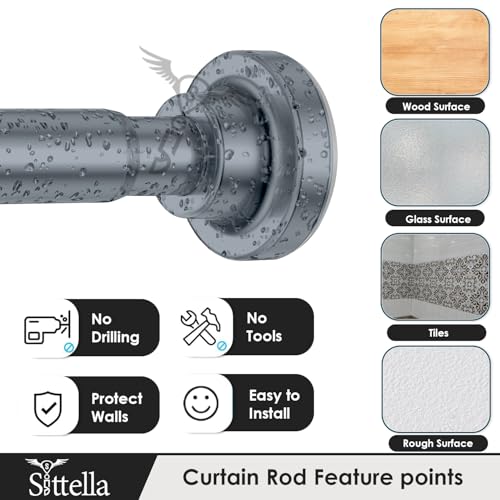 Image of SITTELLA (85Cm To 140Cm) Extendable Shower Curtain Tension Rod Non-Drilling Anti-Skid Spring Pull Rod - (Stainless Steel, Grey, 1 Piece)