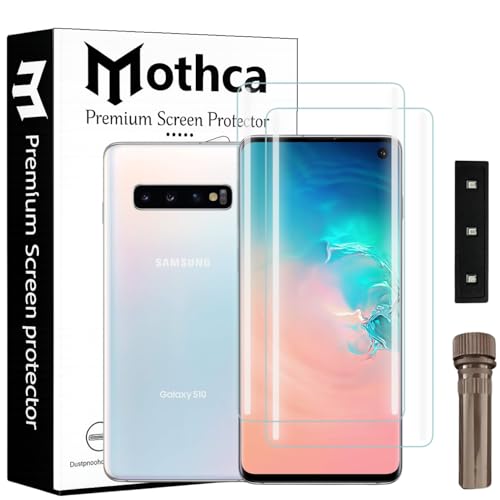 Image of Mothca Curved UV Tempered Glass Screen Protector for Samsung Galaxy S10 | Transparent | Pack of 2 | Borderless Full Screen Coverage with UV Installation Kit