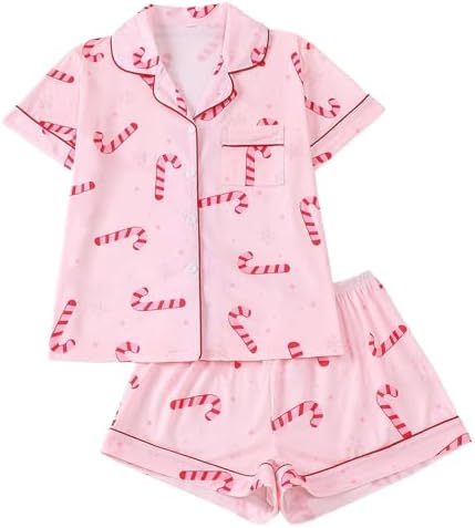 Christma Pajamas Womens Pajamas Sets Vacation Pjs Adults Silk Satin 2 Piece Button Xmas Short Sleeve Loungewear Sleepwear