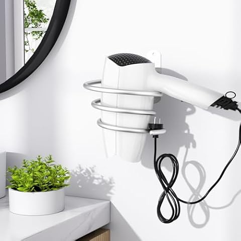 Tindbea Hair Dryer Holder, Brushed Nickel Blow Dryer Holder Wall Mount, Bathroom Hair Tool Organizer Rack for Universal Dryer Cover