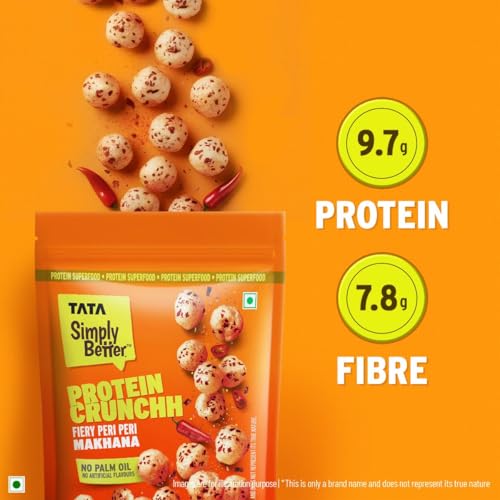 Image of Tata Simply Better Protein Crunch Fiery Peri Peri Flavoured Makhana, 50g, Double Roasted for 2X Crunch, With No Palm Oil & Artificial Flavours, Dry Fruits & Nuts Based Snack, Made with Olive Oil