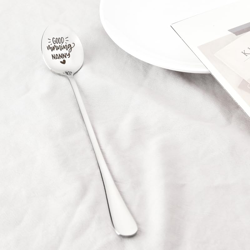 Nanny Spoon Gifts from Granddaughter Grandson Nana Grandma Granny Christmas Birthday Retirement Gifts for Gigi Mimi Good Morning Nanny Spoon for Grammy Tea Coffee Lovers Spoons Gift for Nanny Women