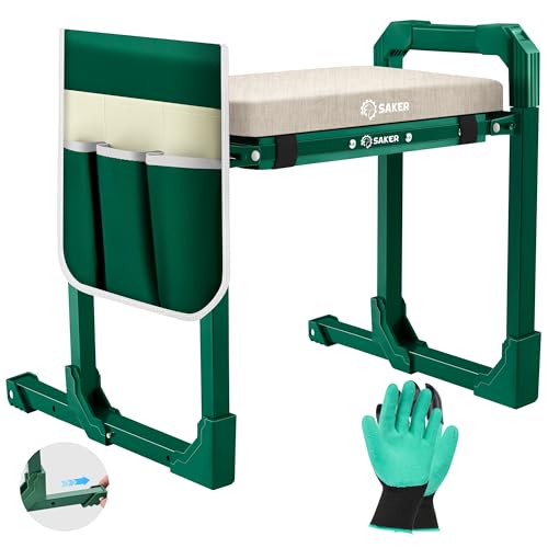 Saker Garden Kneeler and Seat Foldable Gardening Stool with Extendable Legs & Thickened Pad, Tool, Heavy Duty Support for Elderly, Gardening, Outdoor Use