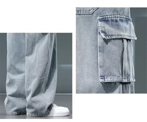 Men Wide Leg Washing Jean Pants Trousers Neutral Solid Color Loose Casual Pocket Cargo Pants2