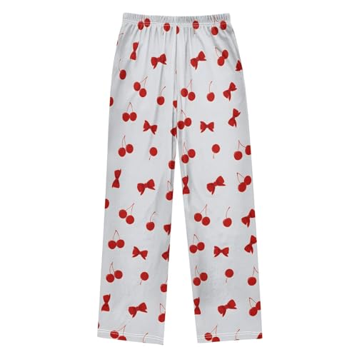 ALAZA Cherry Red Bow Pajama Lounge Pants Long Sleep Pajama Bottoms with Pockets2