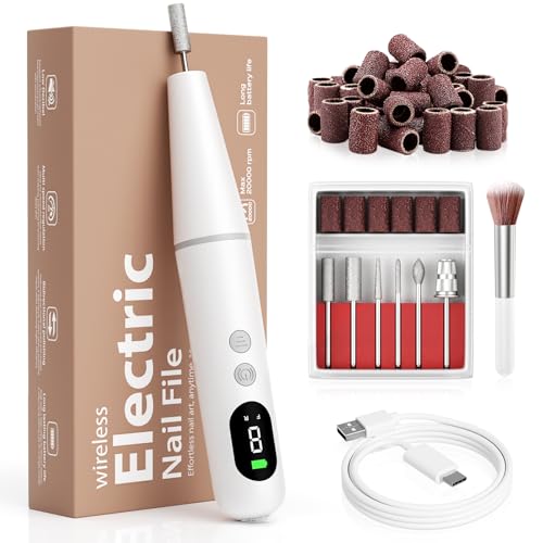 Image of Electric Nail Drill Kit Professional - 9 Speed Cordless Electric Nail File with LED Display, Portable Nail Drill Machine for Acrylic Gel Nails, Hand Feet Trimmer Buffer Tool for Women Men Baby White