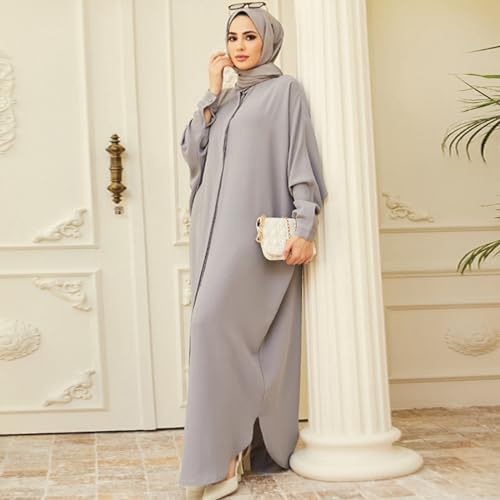 ODASDO Muslim Dresses for Women Abaya Button Down Henley Shirt Prayer Dress Batwing Long Sleeve Middle East Arabian Robe3
