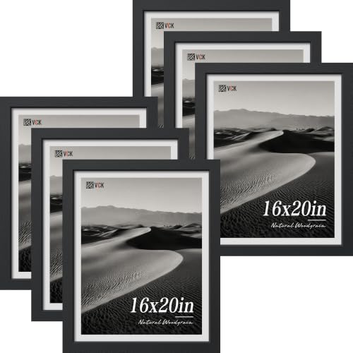 Image of VCK 16x20 Picture Frames Black - 6 Pack, Wide Border Wood Poster Frame, Multi-Directional Display Family Photos, Office Prints, Studio /Gallery, Wall Hanging