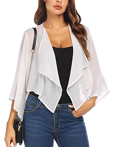 HOTLOOX Womens Sheer Mesh Shrug Bolero See Through Chiffon Cardigan Party Wear White XL