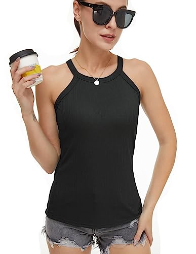 Womens Racerback Ribbed Tank Top Camisole with Built in Bra Running Yoga Sport Bra Athletic Slim Sleeveless Summer Top