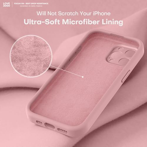 Image of LOVE 3000 Designed for iPhone 15 Pro Case, Premium Silicone with [Soft Anti-Scratch Microfiber Lining] Shockproof Protective Phone Case for Men Women Girls 6.1 inch, Pink Sand