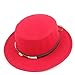 Produktbild XinQuan Wang Neue Frauen Männer Flat Top Fedora Hut Winter Casual Kirche Hut Outdoor Reise Hut Pork Pie Jazz Hut Größe 56-58 cm (Farbe : Rot, Größe : 56-58)