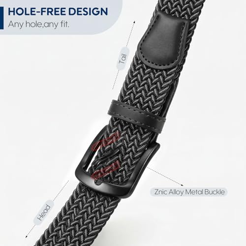 Image of SUOSDEY Men Stretch Braided Belt, Elastic Belt for Jeans Pants Casual Golf Belt 1 3 /8 inch