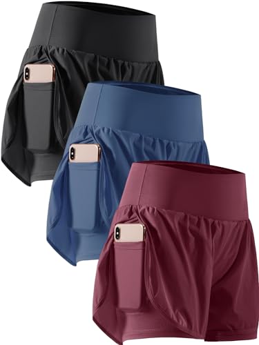 Image of CADMUS 2 in 1 Women's Spandex Athletic Shorts Gym Yoga Shorts Pockets